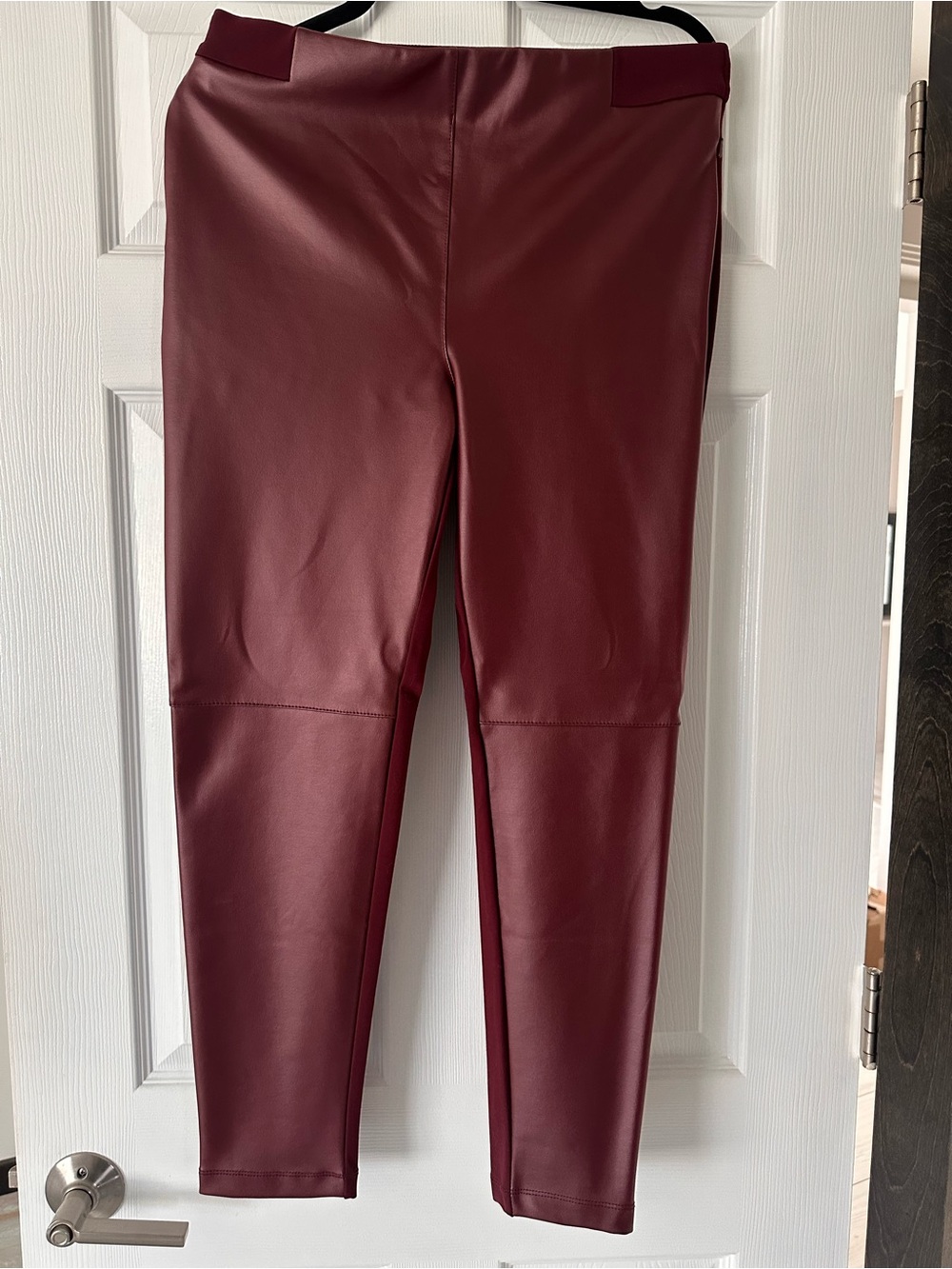 Betabrand Faux Leather Leggings in Burgundy size L